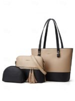 Elegant women's stylish two-tone patchwork handbag set with - Image 9
