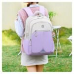 Girls' Pink and White School Backpack with Cute Cartoon - Image 9