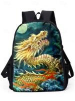 Men's 3-Piece Dragon Backpack Set with Flame Print - - Image 15