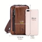 Sleek Brown Leather Vertical Sling Bag - Compact Men's - Image 12