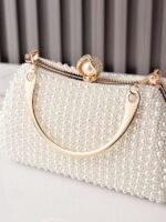 Women's Pearl Beaded Evening Clutch Bag with Gold Handle, - Image 9