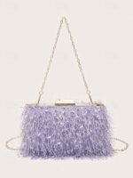 Women's Chic Feathered Evening Clutch with Chain Strap, - Image 13