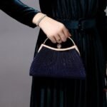 Women's Navy Blue Evening Clutch – Elegant Pleated Velvet - Image 4