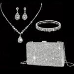 Women's Rhinestone Jewelry and Clutch Set for Weddings and