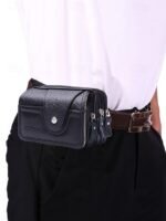 Men's Leather Belt Bag Wallet – Genuine Leather, Black - Image 3