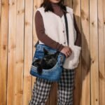Cute Black Cat Denim Print Crossbody Bag – Casual Women's - Image 2