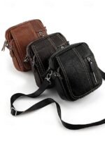 Men's genuine leather messenger bag with zipper pocket, - Image 4