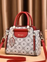 Elegant Women's Faux Leather Handbag with Red Accents and - Image 12
