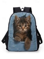 Cute cat print backpack for kids and teens - Denim style, Double - Image 13