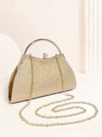 Women's Gold Pleated Evening Handbag with - Image 2