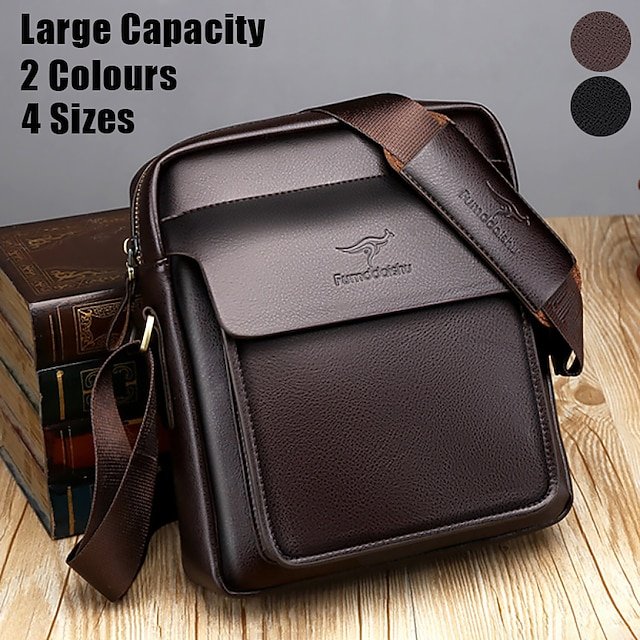 dzixig1700039281394 Men's Brown Faux Leather Crossbody Shoulder Bag with Front - Image 1