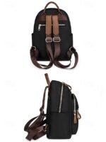 Women's Khaki Waterproof Nylon Backpack with Multi Zipper - Image 6