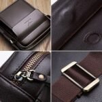 Men's Brown Faux Leather Crossbody Shoulder Bag with Front - Image 4