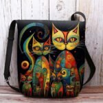 Artistic Cat Print Crossbody Bag – Vibrant Abstract Design - Image 11