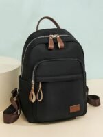 Women's Khaki Waterproof Nylon Backpack with Multi Zipper - Image 5