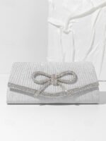 Blue Glitter Clutch Purse with Rhinestone Bow Accent, Elegant - Image 12