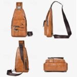 Men's Brown Faux Leather Crossbody Sling Bag with Multiple - Image 7
