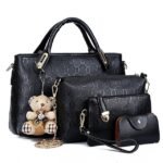 Women's 4-Piece Blue Handbag Set with Teddy Bear Charm - - Image 12