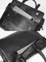 Men's Black Leather Tote Briefcase - Large Business Tote - Image 7