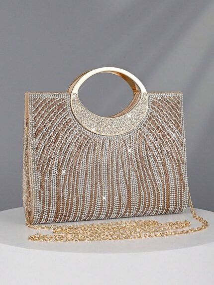 Women's Rhinestone Evening Clutch Bag with Round Handle –