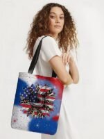 American Flag Sunflower Print Tote Bag with Starry Background,