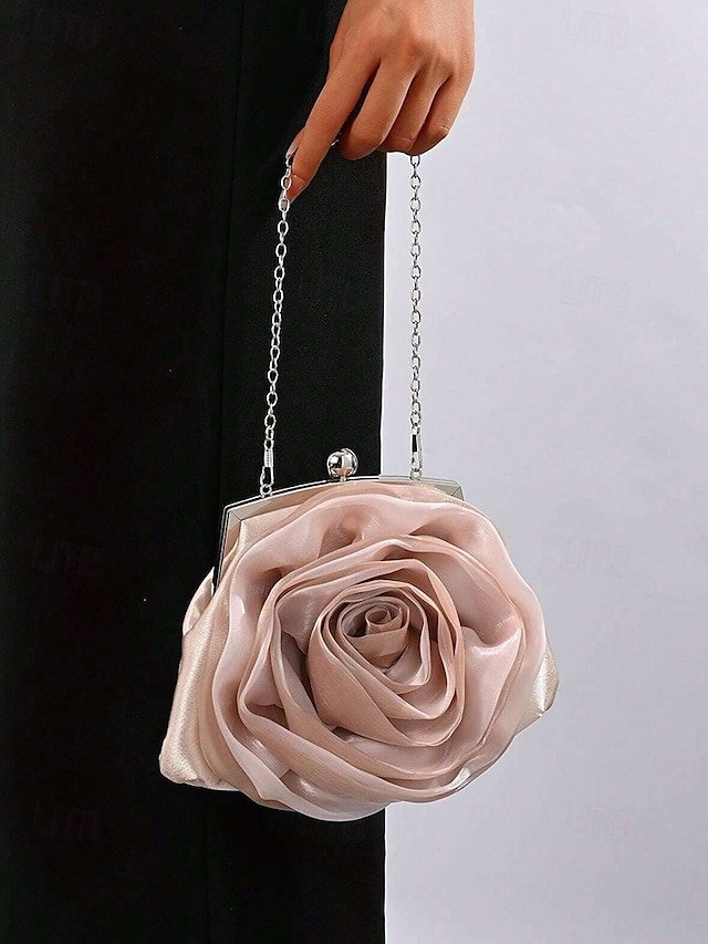 hbpjil1754043854302 Women's Rose Flower Evening Clutch – Elegant Satin Purse - Image 1