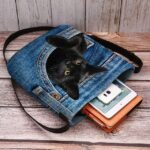 Cute Black Cat Denim Print Crossbody Bag – Casual Women's - Image 4