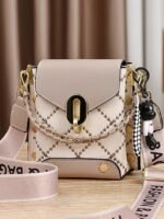 Women's Trendy Plaid Mini Shoulder Bag with Bear Charm, - Image 14