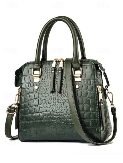 Women's Faux Leather Crocodile Pattern Handbag with Tassel