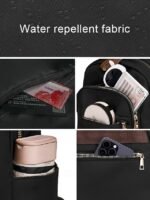 Women's Khaki Waterproof Nylon Backpack with Multi Zipper - Image 8