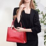Women's Black Crocodile Pattern Leather Handbag | Elegant - Image 2