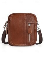 Men's genuine leather messenger bag with zipper pocket, - Image 13