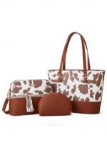Elegant women's stylish two-tone patchwork handbag set with - Image 17