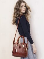 Women's Faux Leather Crocodile Pattern Handbag with Tassel - Image 2