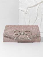 Blue Glitter Clutch Purse with Rhinestone Bow Accent, Elegant - Image 14