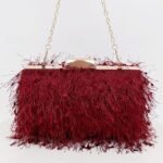 Women's Chic Feathered Evening Clutch with Chain Strap,