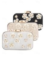 Women's 3D Floral Clutch with Pearl Accents and Gold Chain - Image 3