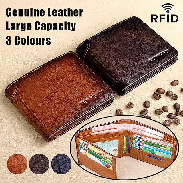 papdsm1698404351003 Men's RFID Blocking Bifold Wallet, Genuine Leather Slim - Image 1