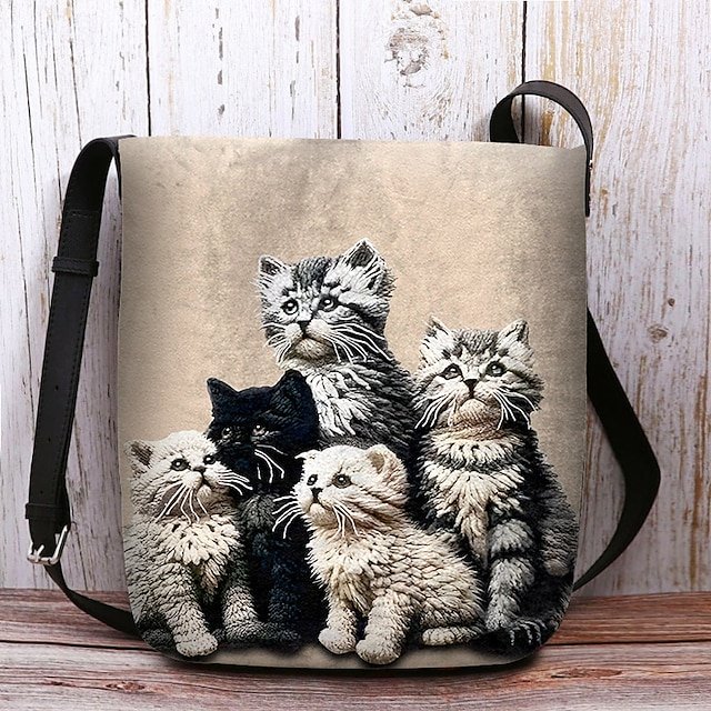 pccklv1729584430215 Women's Black Cat Print Crossbody Bag – Stylish Casual - Image 1