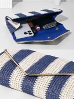 Women's Striped Woven Envelope Clutch - With chain, can be - Image 9