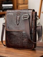 Men's Luxury Crocodile Embossed Leather Satchel - - Image 4