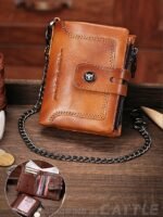 Men's Genuine Leather RFID Blocking Wallet with Chain, - Image 5