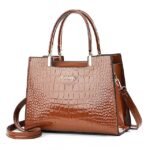 Women's Black Crocodile Pattern Leather Handbag | Elegant - Image 16