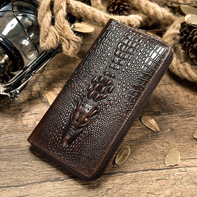plcspi1699328680099 Crocodile Pattern Vintage Genuine Leather Long Wallet For men - - Image 1