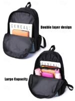 Cute cat print backpack for kids and teens - Denim style, Double - Image 6