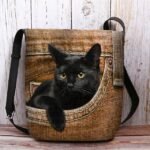 Cute Black Cat Denim Print Crossbody Bag – Casual Women's - Image 9