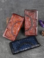 Handmade leather continental wallet with elegant mandala pattern - Image 8