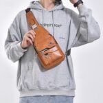 Men's Brown Faux Leather Crossbody Sling Bag with Multiple - Image 9