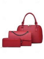 Women's 3-Piece Brown Woven Faux Leather Handbag Set – - Image 10