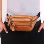 Men's Black Leather Waist Bag with Multiple Zippered - Image 3